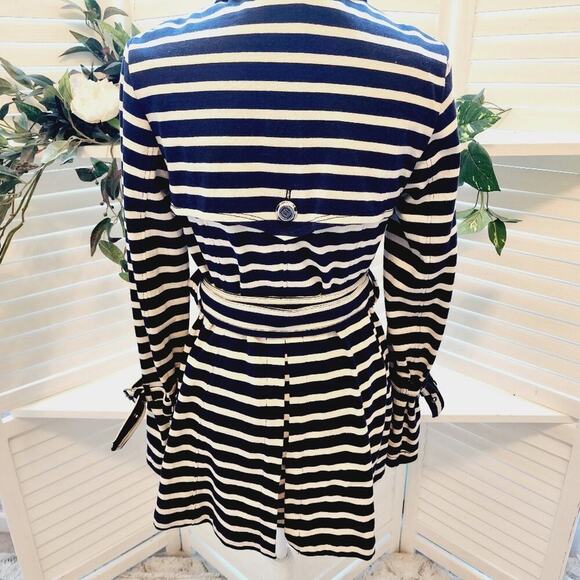 E-WORLD NAVY / CREAM MULTI POCKET BUTTON DOWN COAT WITH BELT SIZE SMALL - Picture 5 of 12